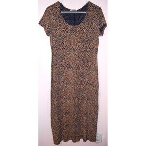 Peruvian Connection Spice Route Midi Dress Geometric Jersey Medium Cap Sleeve